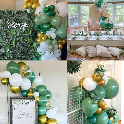 50 pcs Metallic Gold Green White Balloons for Birthday decoration