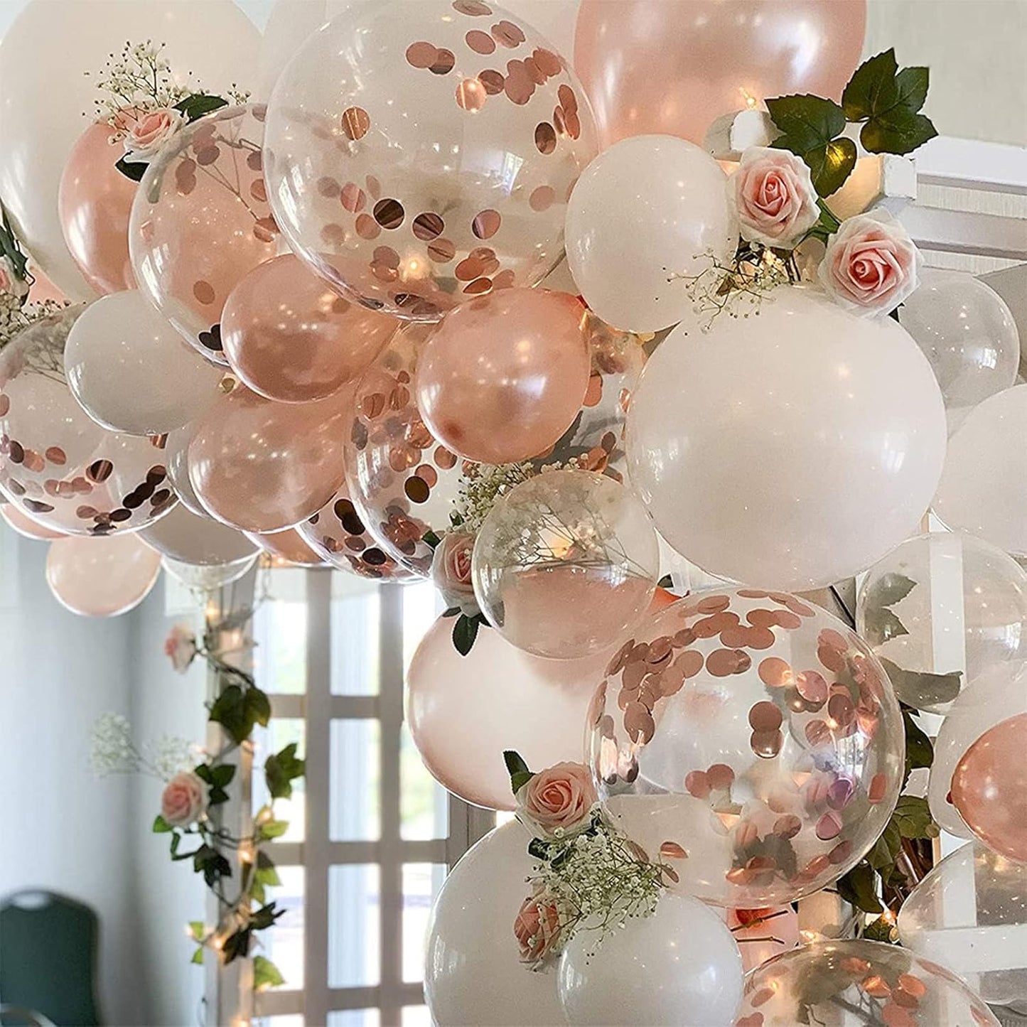 Elegant Rose Gold White Confetti Balloon Arch Kit, 102-Piece Party Garland