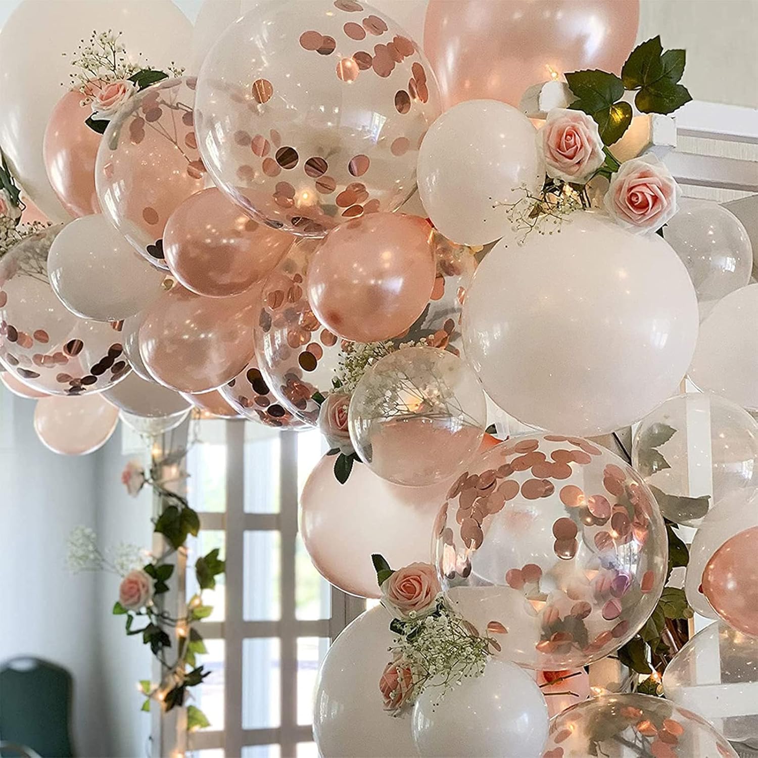 Elegant Rose Gold White Confetti Balloon Arch Kit, 102-Piece Party Garland