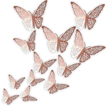 12 pecRose Gold 3D Butterfly Wall Stickers for Elegant Home Decor