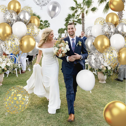 60pcs Metallic Gold Silver White Confetti Balloons - Wedding & Birthday Party