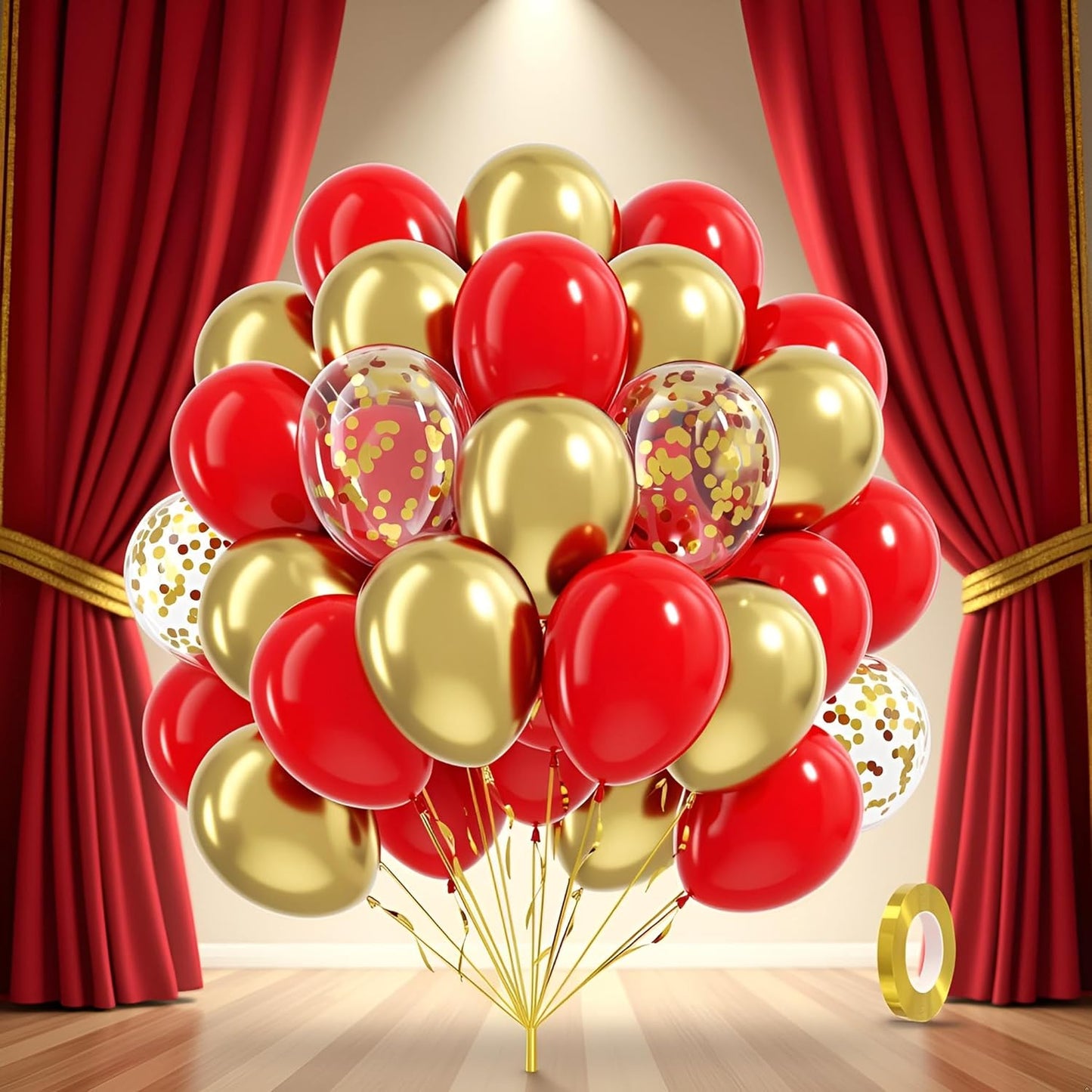 60 Pcs Metallic Gold & Red Confetti Balloons for Wedding & Birthday Party