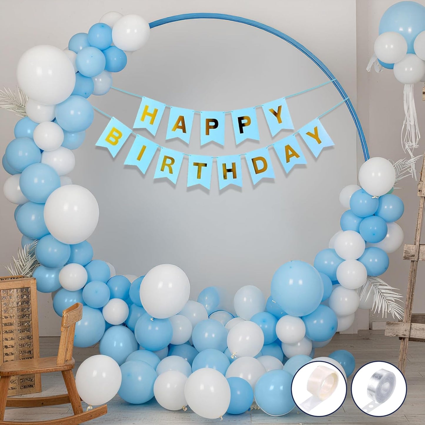 Blue & White Birthday Balloon Decoration Kit – Set of 53 Pcs