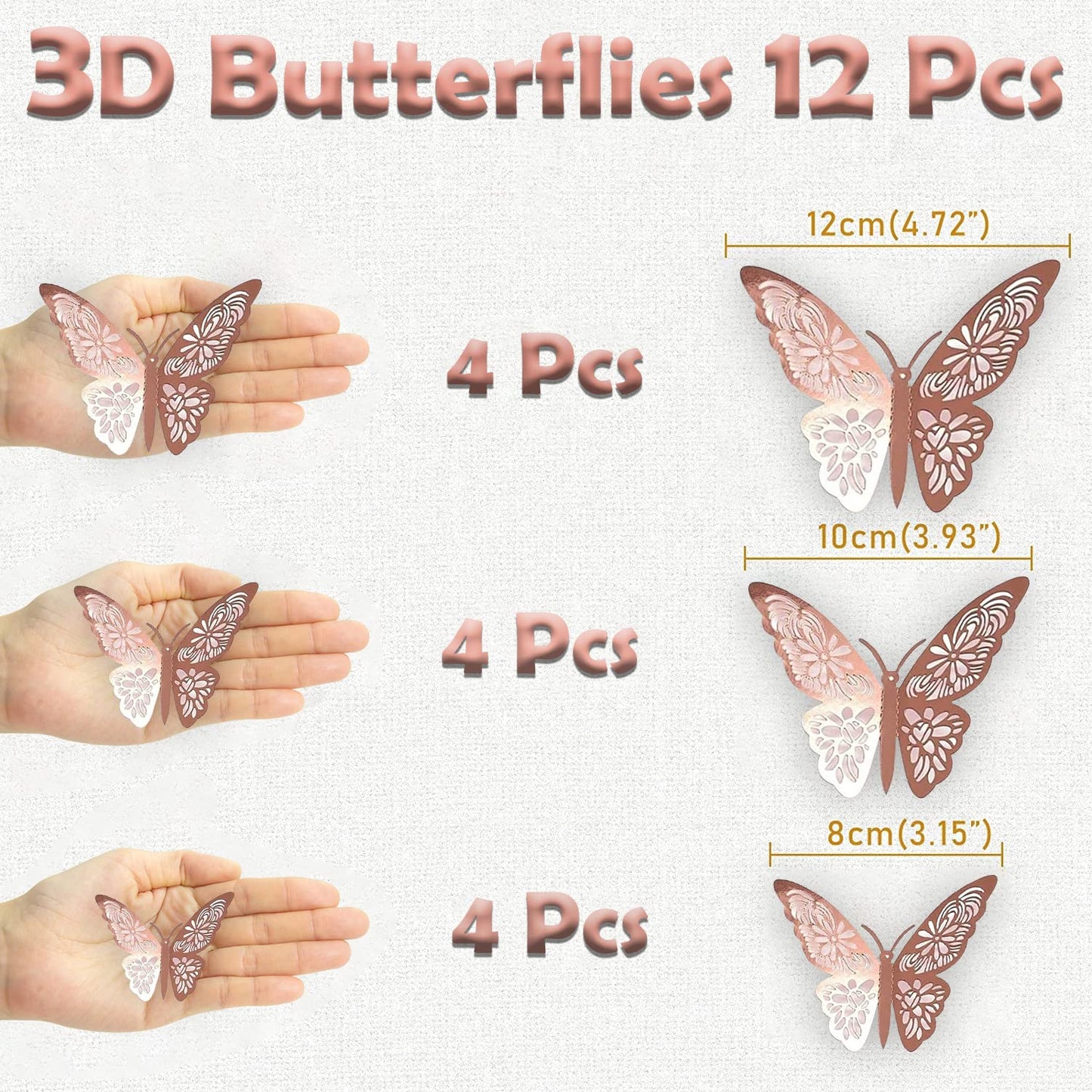 Party Propz Rose Gold 3D Butterfly Wall Stickers for Elegant Home Decor