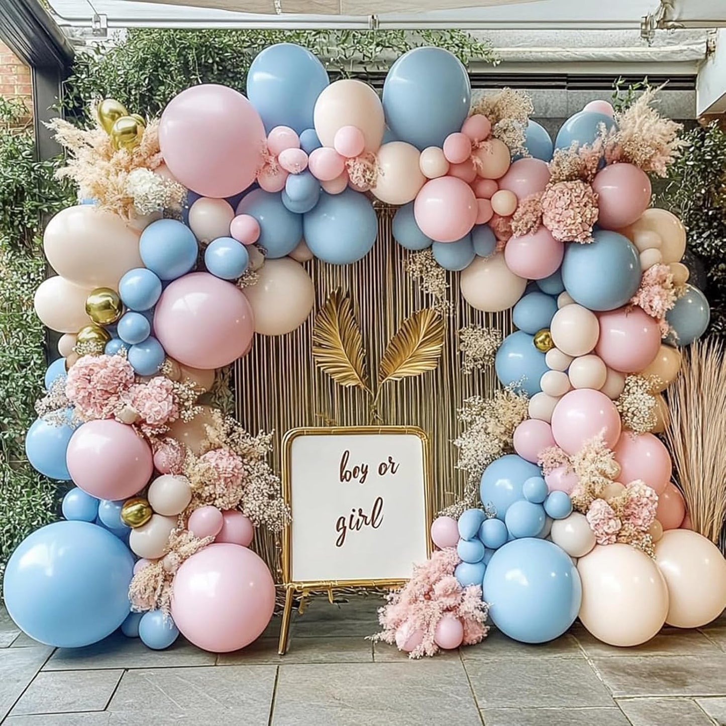 Vibrant Pink Blue Gold Latex Balloon Arch Kit for Gender Reveal