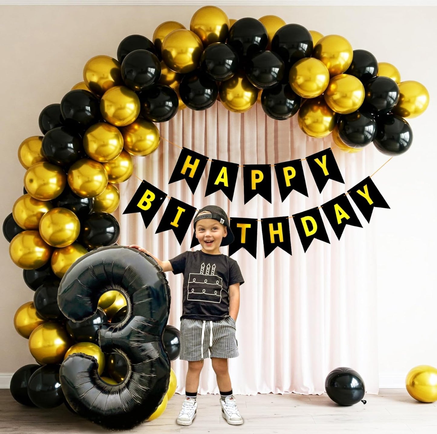 Black & Gold Birthday Decoration Kit – Set of 103 Pcs