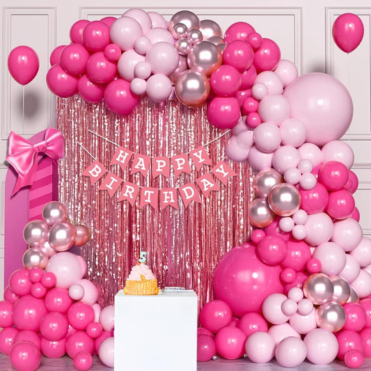 Pink Balloons for Birthday Decoration Kit for Baby Girl Set of 55 Pcs
