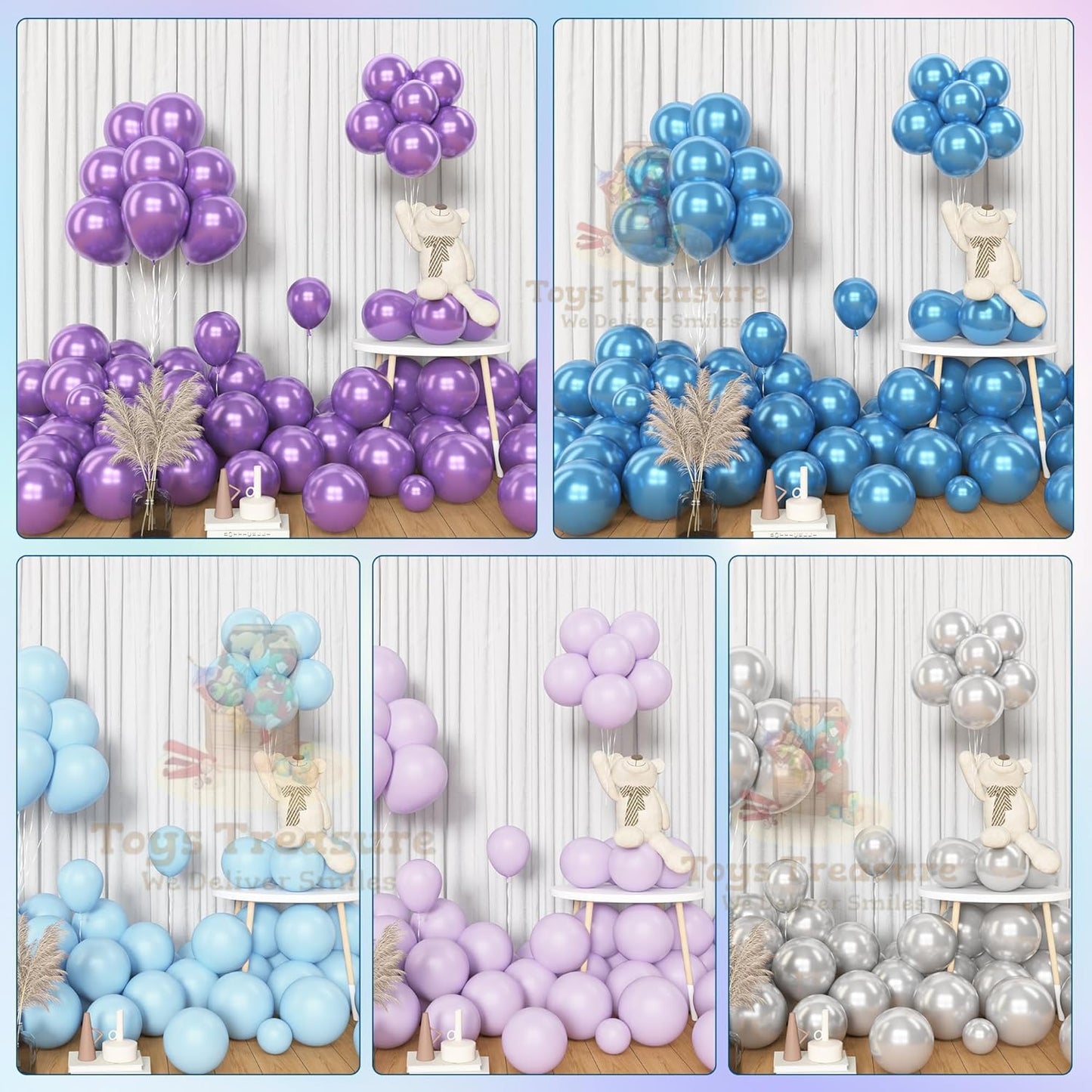 Blue, Purple and Silver Latex Metallic Confetti Balloons kit - 153 Pcs Pack