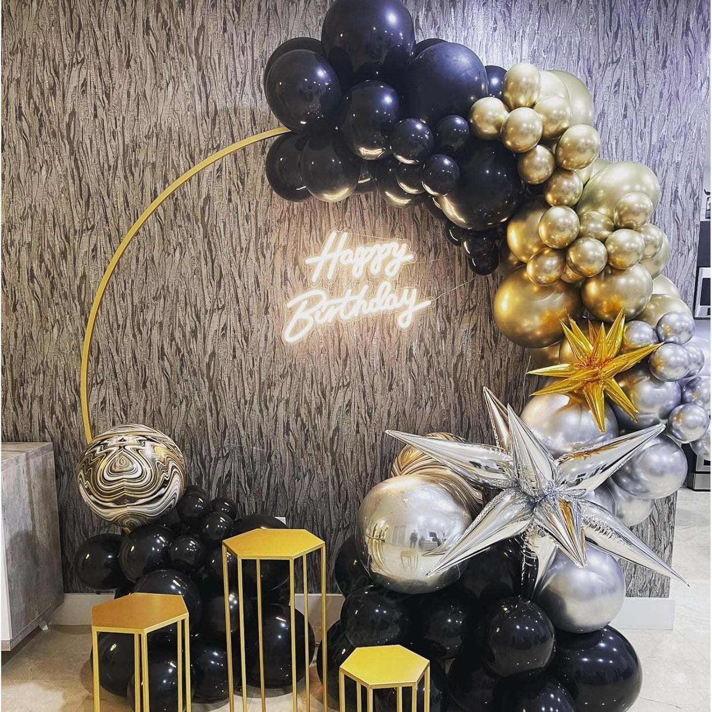Metallic Confetti Balloons 60 Pack - Gold Silver Black Balloons for Wedding & Birthday Party