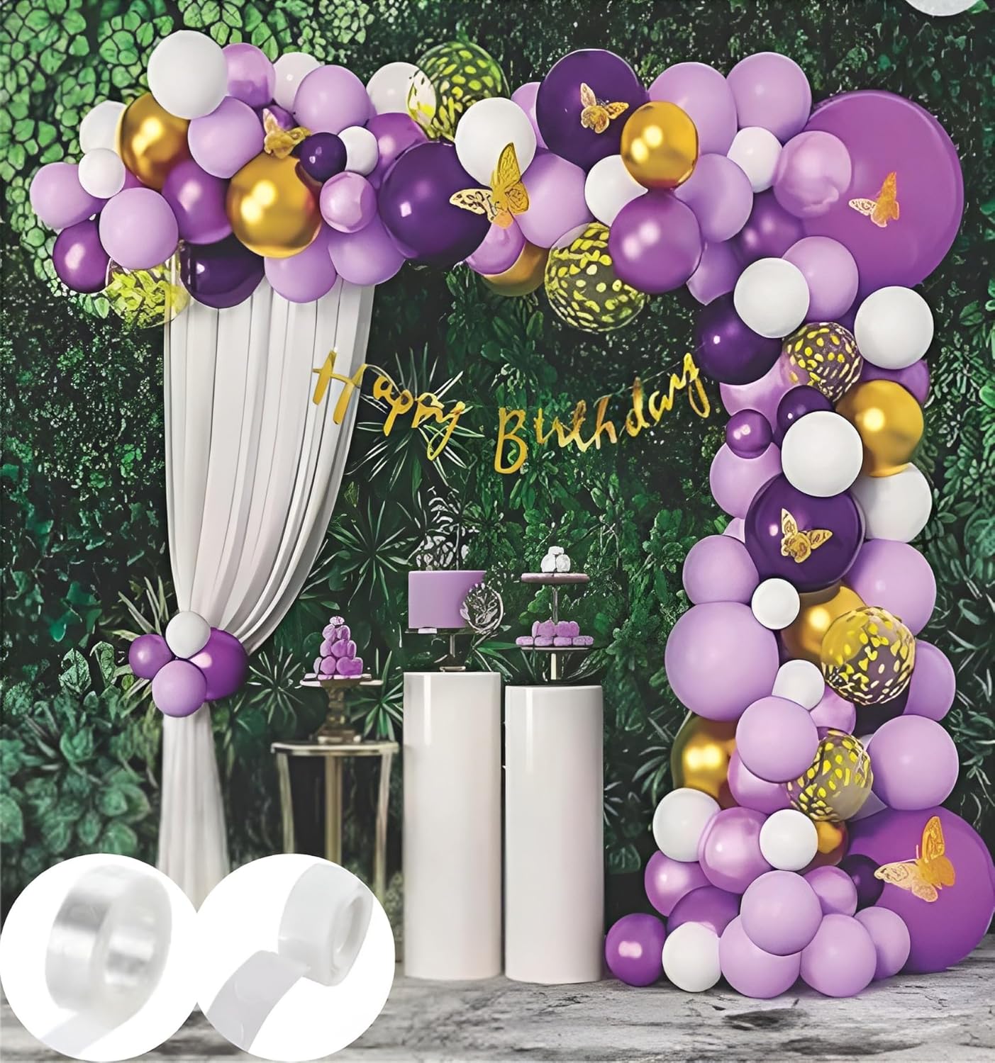Butterfly Theme Birthday Decoration Kit – 60 Pcs Purple & White