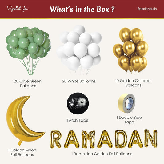 Ramadan Decorations with Olive & White Balloons, 54Pcs Pack