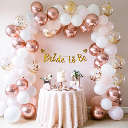 Bride to be Decoration Set with White & Rose gold Balloons- 59 Pcs combo