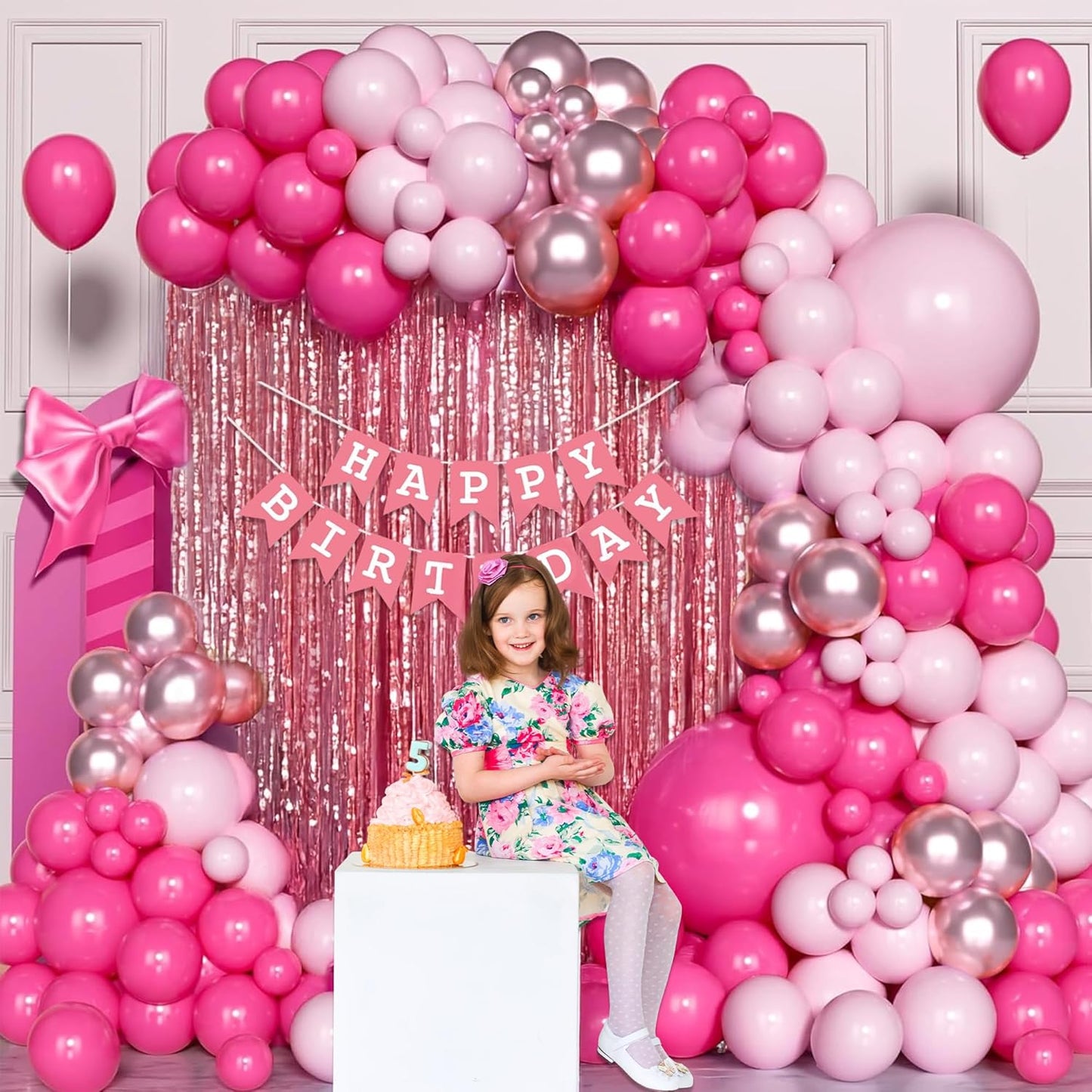 Pink Balloons for Birthday Decoration Kit for Baby Girl Set of 55 Pcs