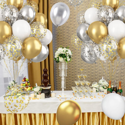 60pcs Metallic Gold Silver White Confetti Balloons - Wedding & Birthday Party