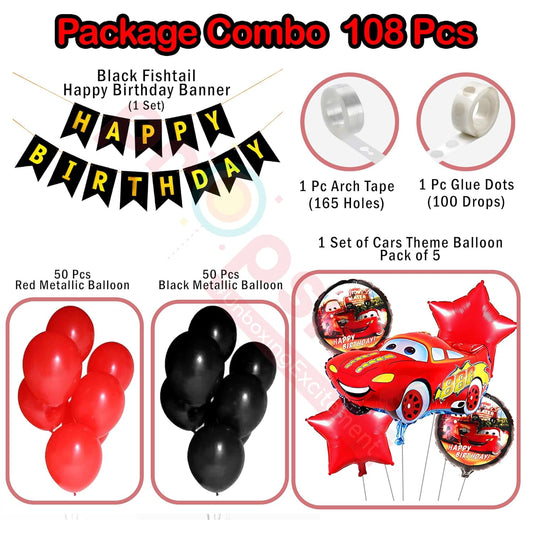 Propsicle Racing Car Birthday Party Decoration Kit - 104 Balloons Banner