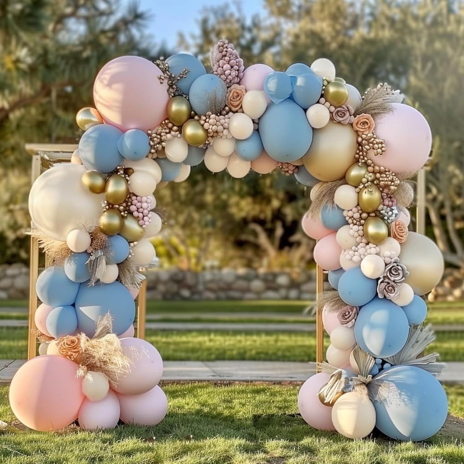 Vibrant Pink Blue Gold Latex Balloon Arch Kit for Gender Reveal