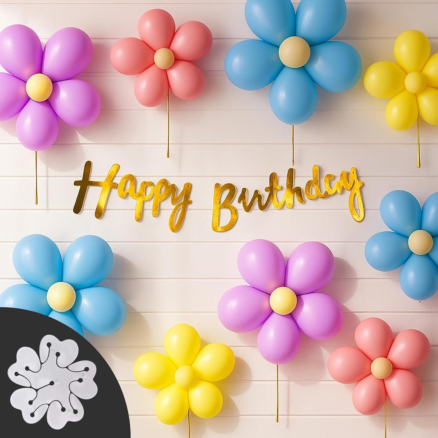 Pastel Theme Birthday Decoration Kit with flower clip– Set of 58 Balloons