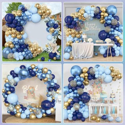 Blue Gold Latex Metallic Confetti Balloons kit - 153 Pcs Pack