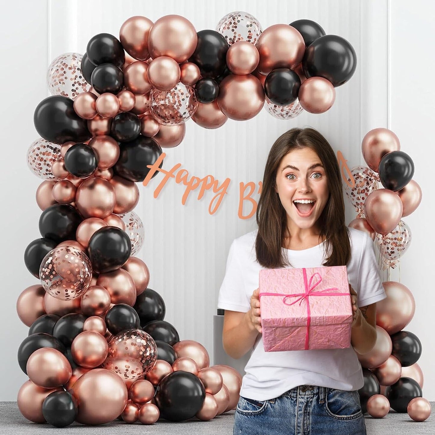 Birthday Decoration Kit - 51 Pcs Black & Rose Gold Balloon Combo