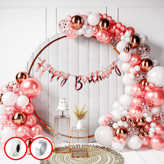 Rose Gold Birthday Decoration Items Combo Set For Girls - Peak of 60Pcs