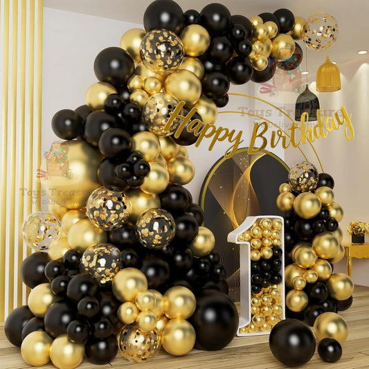Black Gold Birthday Decorations Kit for Boys - 104 Pcs Combo