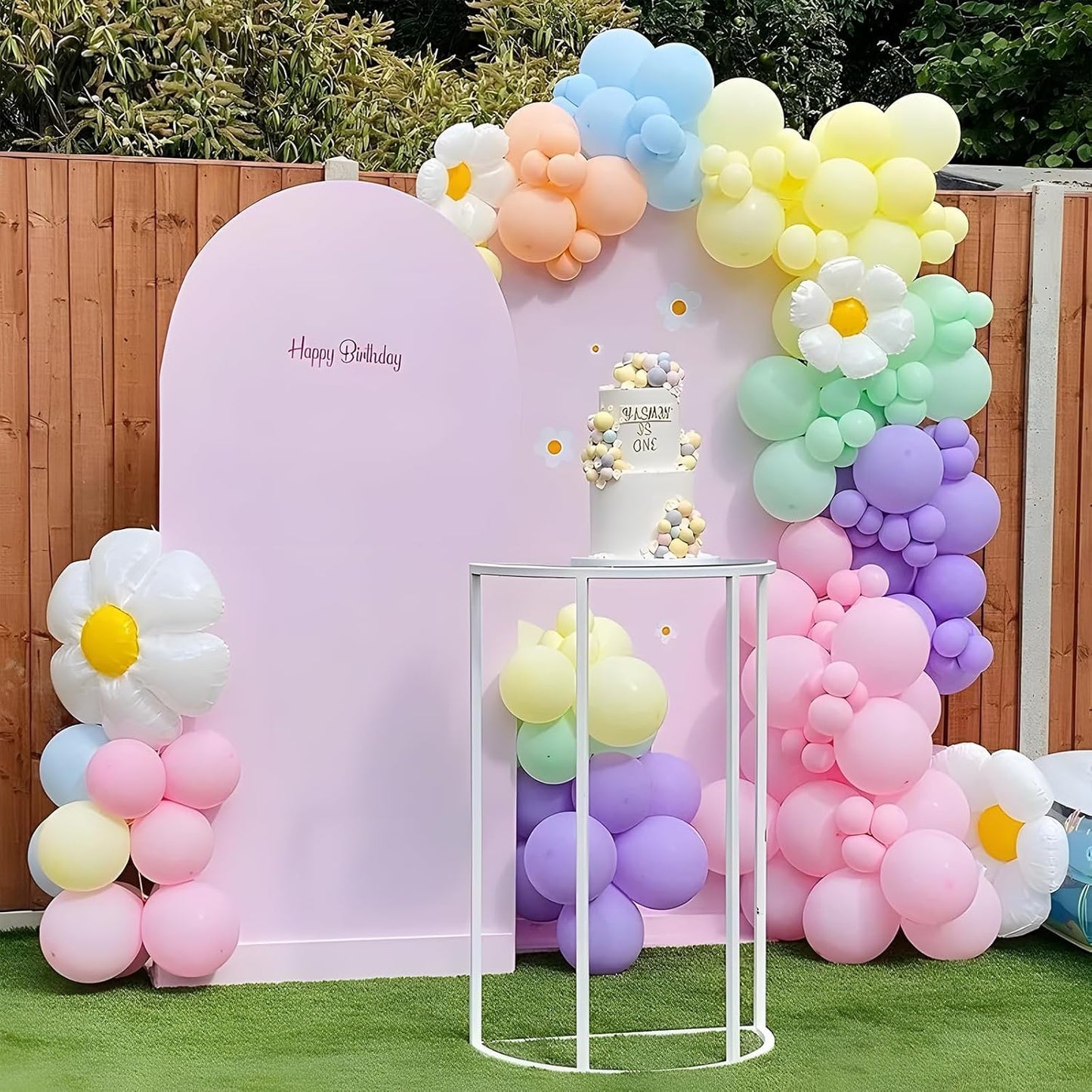 136-Piece Daisy Pastel Rainbow Balloon Arch Kit for Parties & Weddings