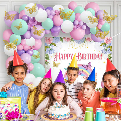 93-Piece Butterfly Theme Birthday Decoration Kit for Girls: Pastel Balloons & Backdrop