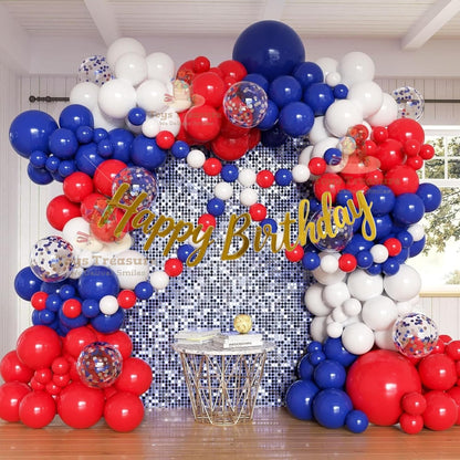 104Pcs Birthday Decoration Kit - Blue Red White Balloons