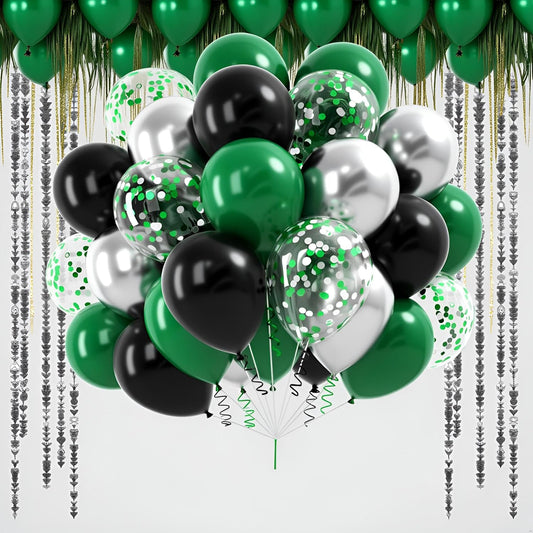 Metallic Confetti Balloons 60 Pack - Green Silver Black balloon for Wedding & Birthday Party
