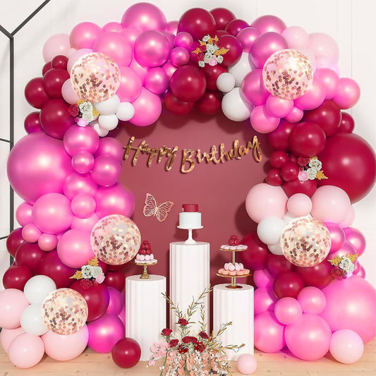 66-Piece Burgundy Birthday Decoration Kit for Girls & Wife - Party Propz Festive Balloons & Cardstock Decor Set