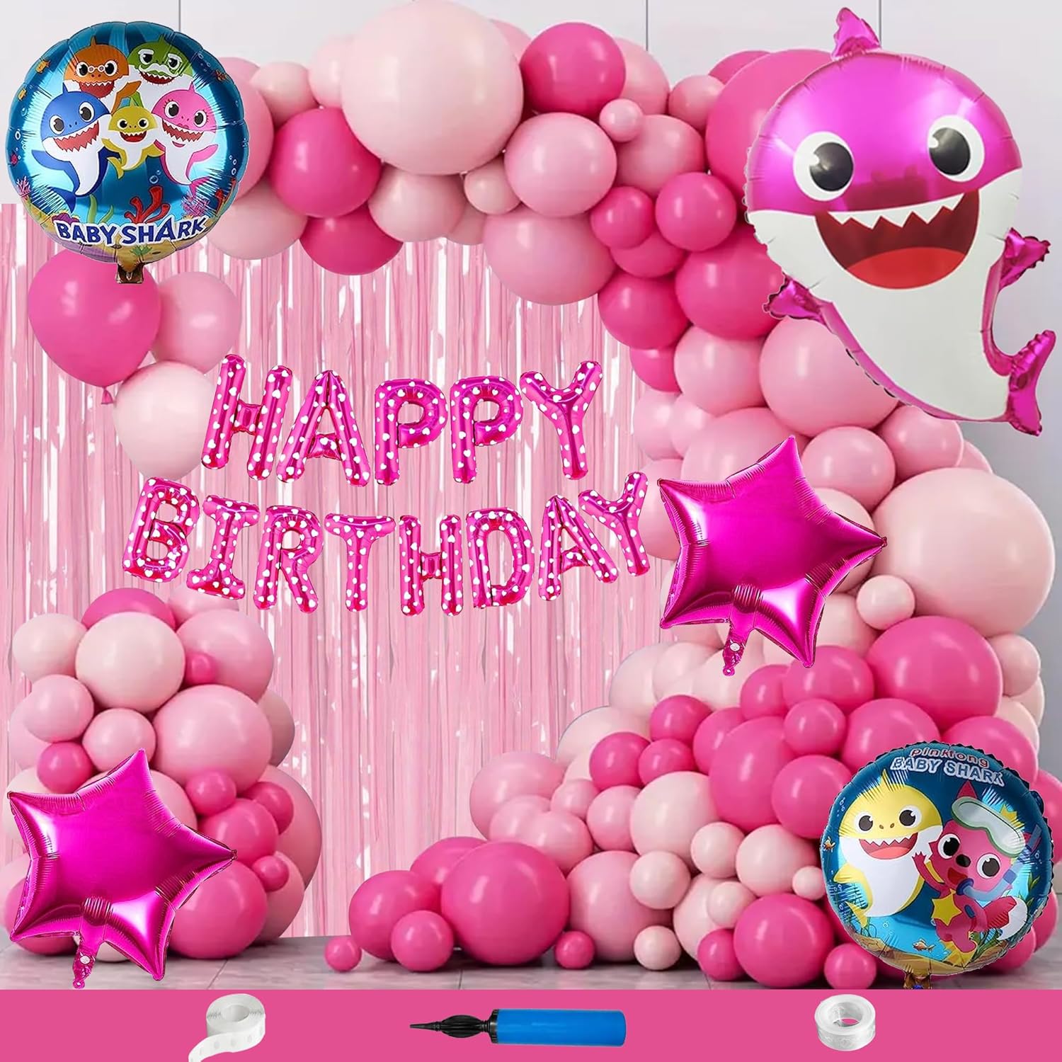 CRAZYKART Shark Theme Happy Birthday Decoration Kit for Girls, 111 Pink Pieces