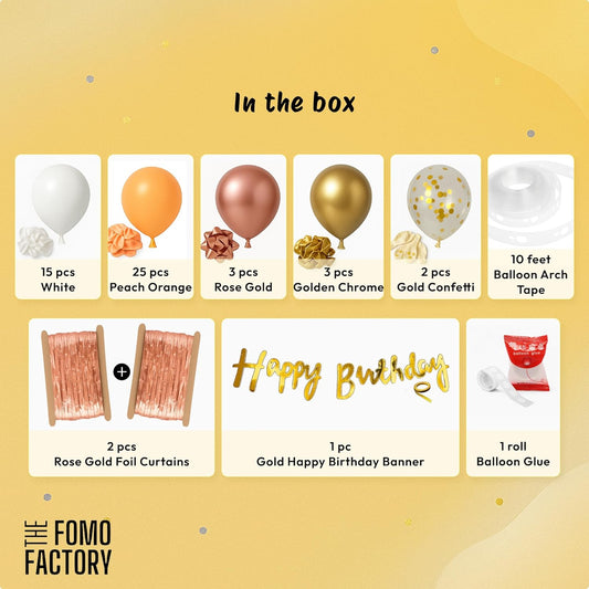 Peach & Rose Gold Birthday Decoration Kit For Girls – Set of 53 Pcs