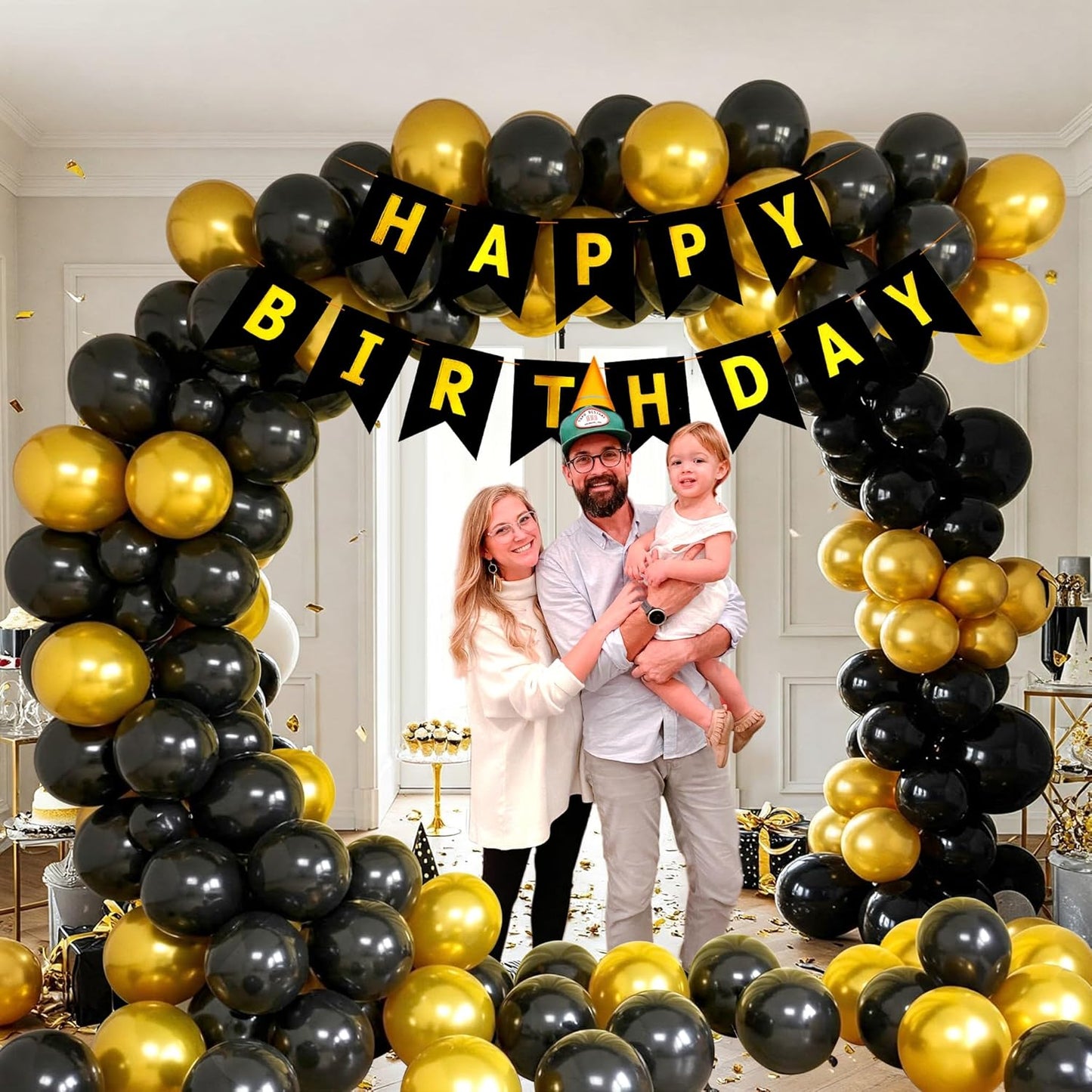 Black & Gold Birthday Decoration Kit – Set of 103 Pcs