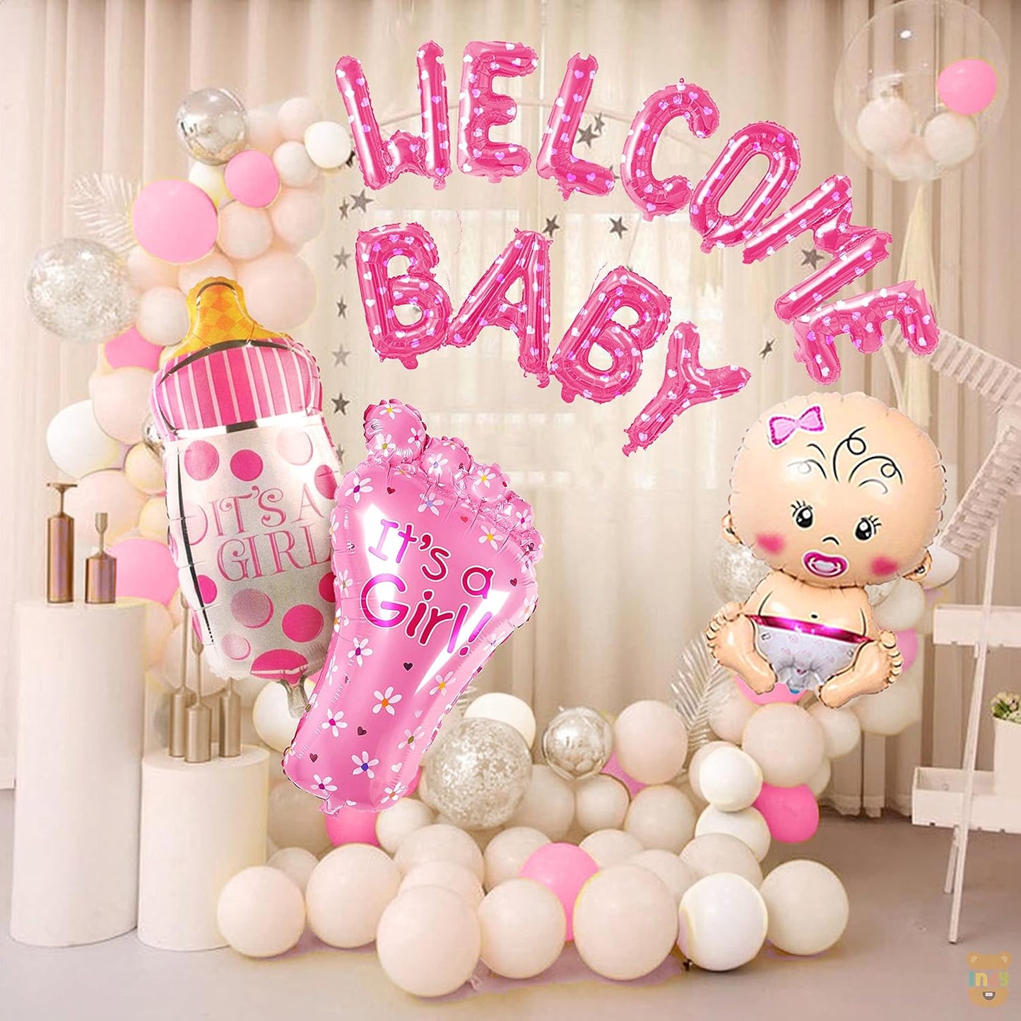Baby Girl Welcome Home Decoration Kit, Foil Balloons Set of 44Pcs