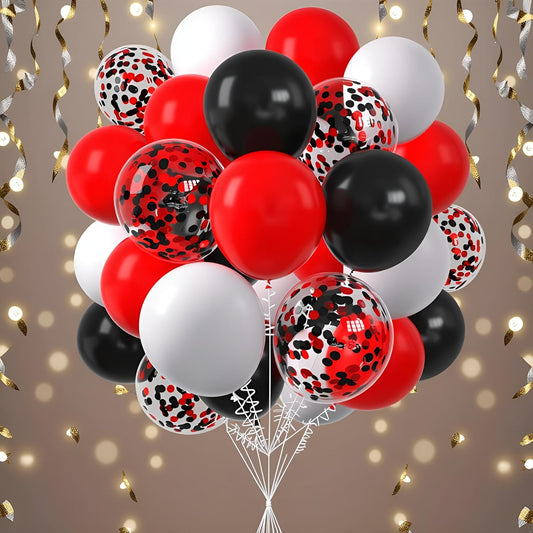 60 Pcs Metallic Red Black White Confetti Balloons for Wedding & Birthday Party