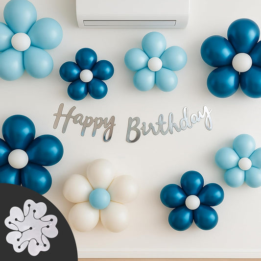 Blue & White Birthday Decoration Kit With flower clip– Set of 58 Pcs