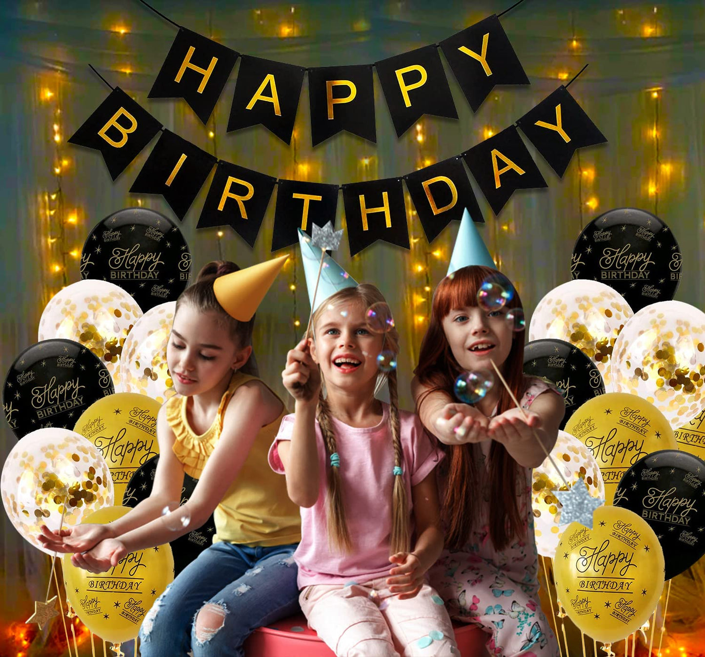 Black & Gold Birthday Decoration Kit - Set of 19 Pcs