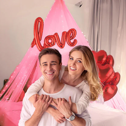 Romantic Decoration Kit - Set Of 11 Pcs (Pink Curtains & Love Balloons)