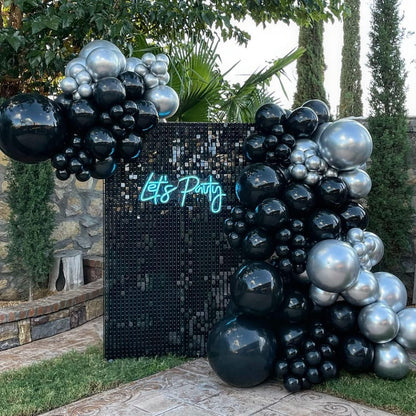 Black Silver Balloon Garland Kit 110 Pcs - Complete Party Decoration Set