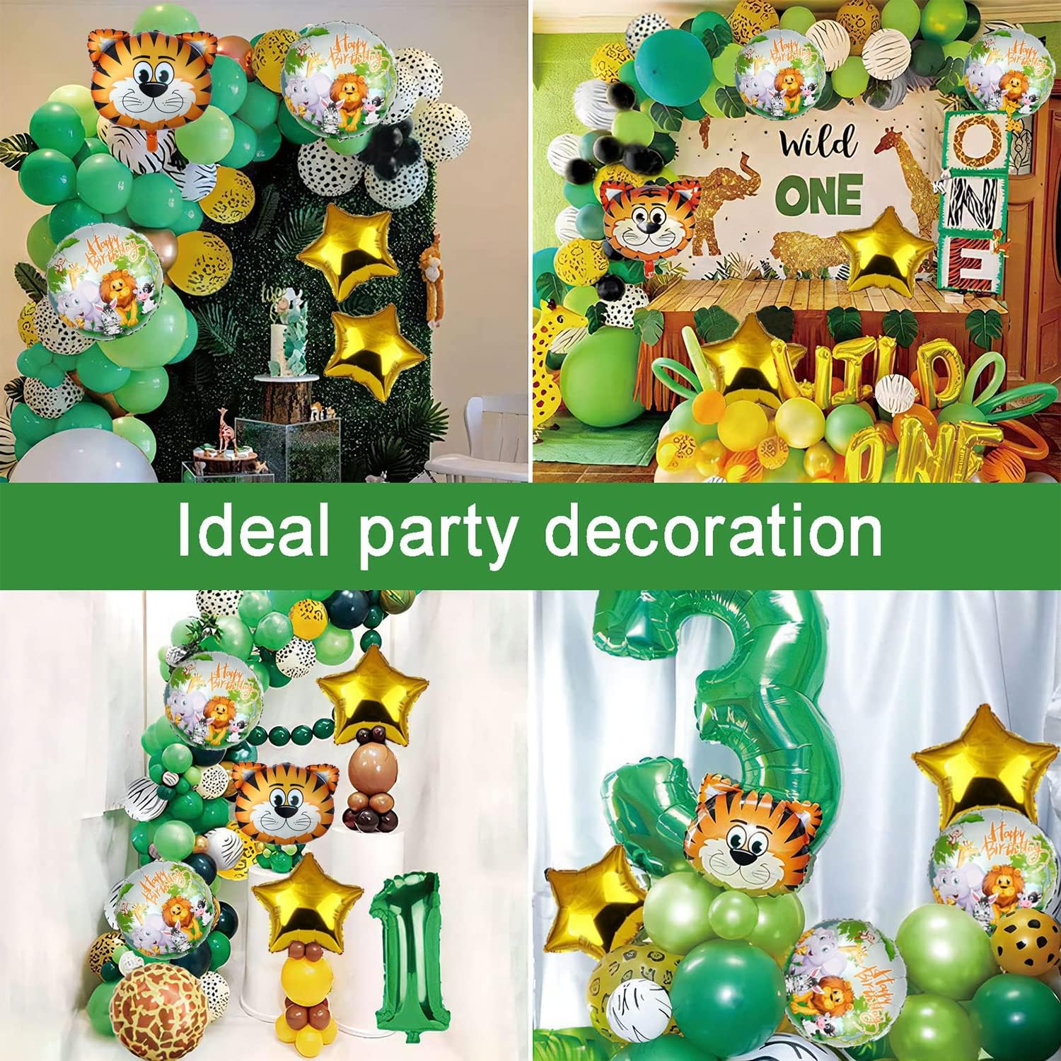 Jungle Safari Happy Birthday Foil Balloon Set - 5 Animal Themed Party Decorations