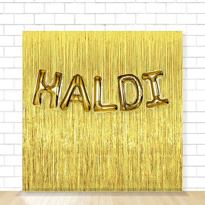 Haldi Decoration Kit with Gold Foil Curtain & Foil Balloons - 7 Pcs Pack