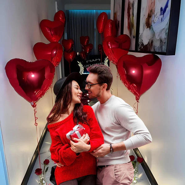 Romantic Red Heart Balloon & Candle Decoration Set – 13 Pcs