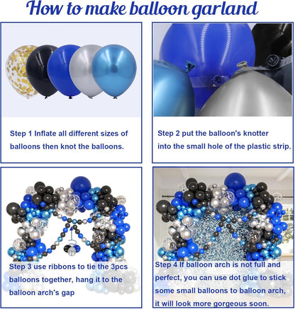 104Pcs Blue Black Silver Birthday Decorations Kit