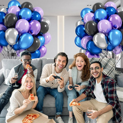 60 Pcs Metallic Blue Purple Black Balloons - Wedding & Birthday Party