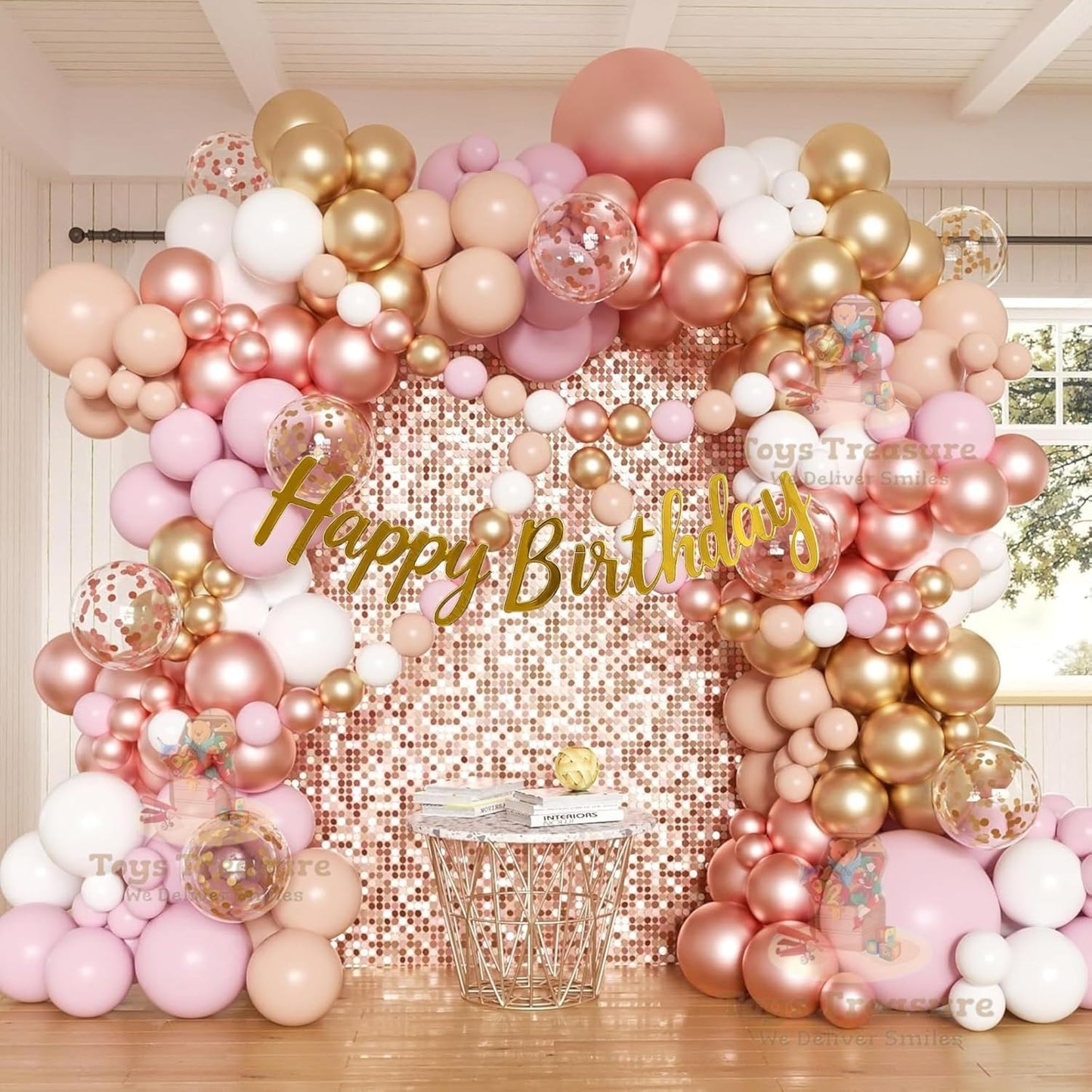 Rose Gold Pink Birthday Decorations Kit for Girls - 104 Pcs Combo