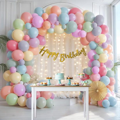 Birthday Decoration Kit - 68 Pcs Pastel Balloon Set with Curtains & LED