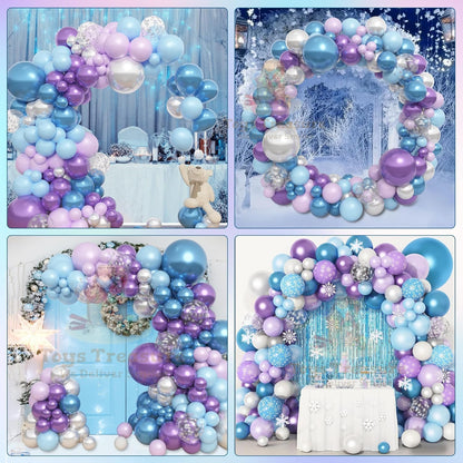 Blue, Purple and Silver Latex Metallic Confetti Balloons kit - 153 Pcs Pack