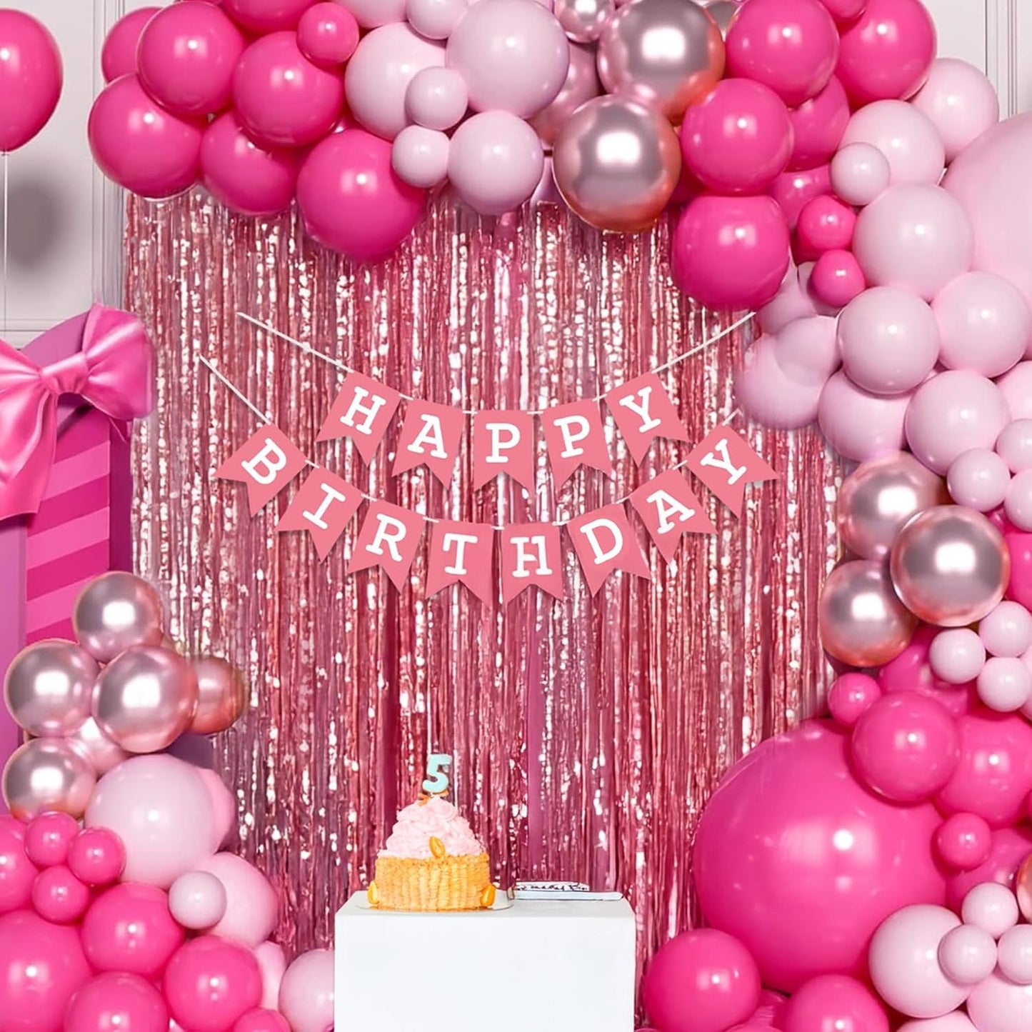 Pink Balloons for Birthday Decoration Kit for Baby Girl Set of 55 Pcs