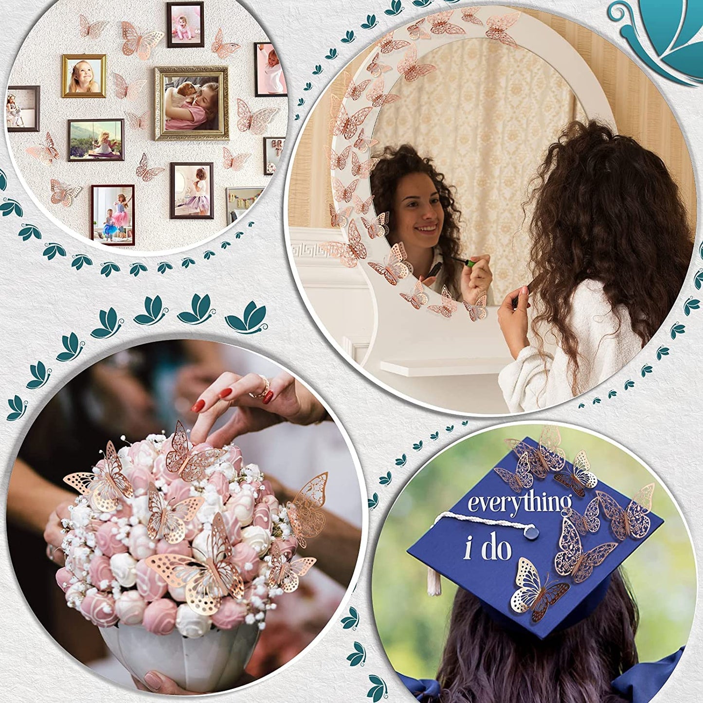 Party Propz Rose Gold 3D Butterfly Wall Stickers for Elegant Home Decor