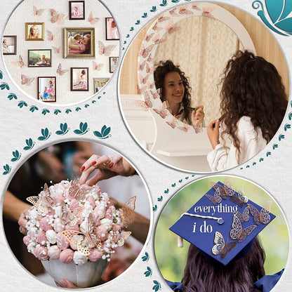 Party Propz Rose Gold 3D Butterfly Wall Stickers for Elegant Home Decor